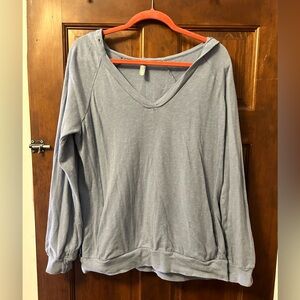 Women’s Old Navy Blue Long Sleeve V Neck shirt with Hood and Pockets